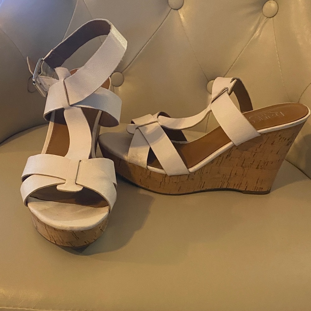 White wedges with straps